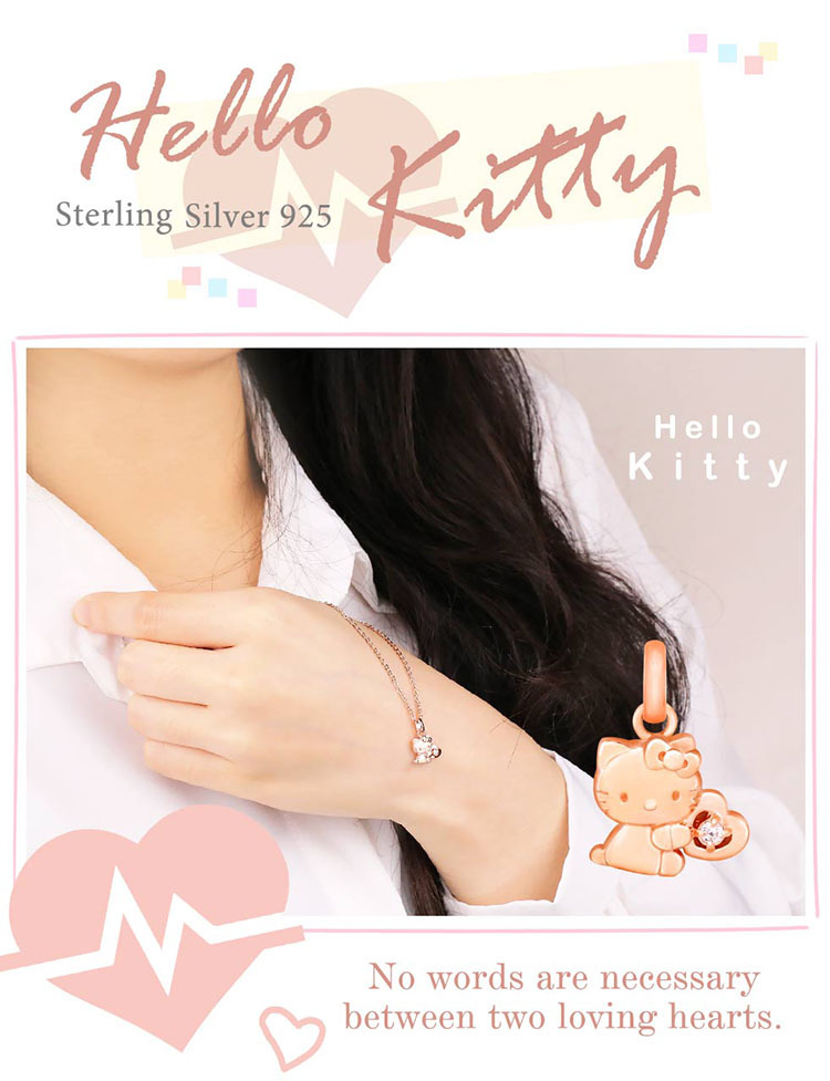 Hello Kitty凱蒂貓-玫瑰金純銀項鍊-怦然心動