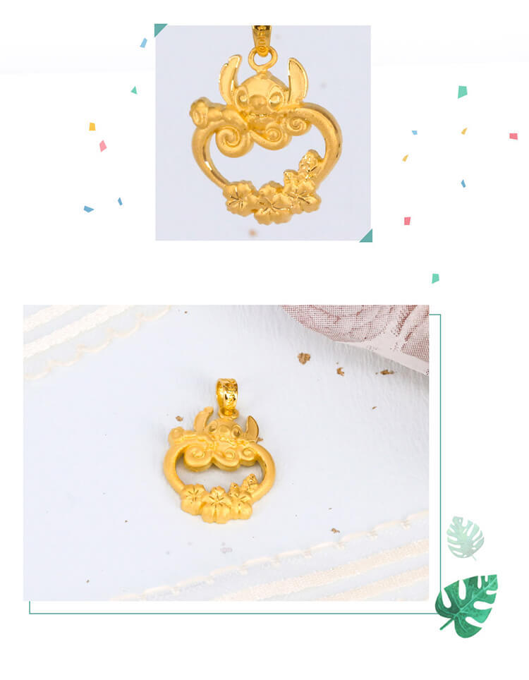 迪士尼史迪奇項鍊心花開史迪奇黃金墜細節介紹