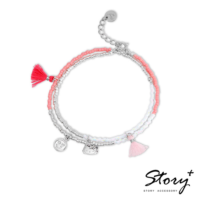 Hello Kitty純銀手鍊以銀珠串起搭配多種粉色豐富了視覺感