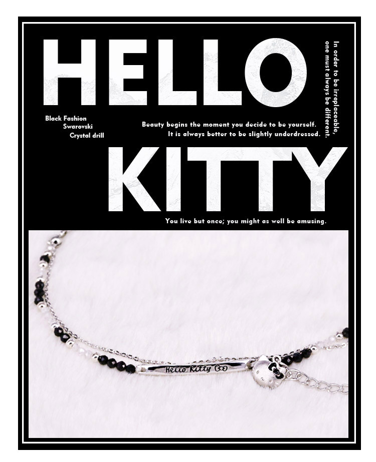 Hello Kitty凱蒂貓-純銀手鍊-晶漾黑時尚 生日禮物 送禮