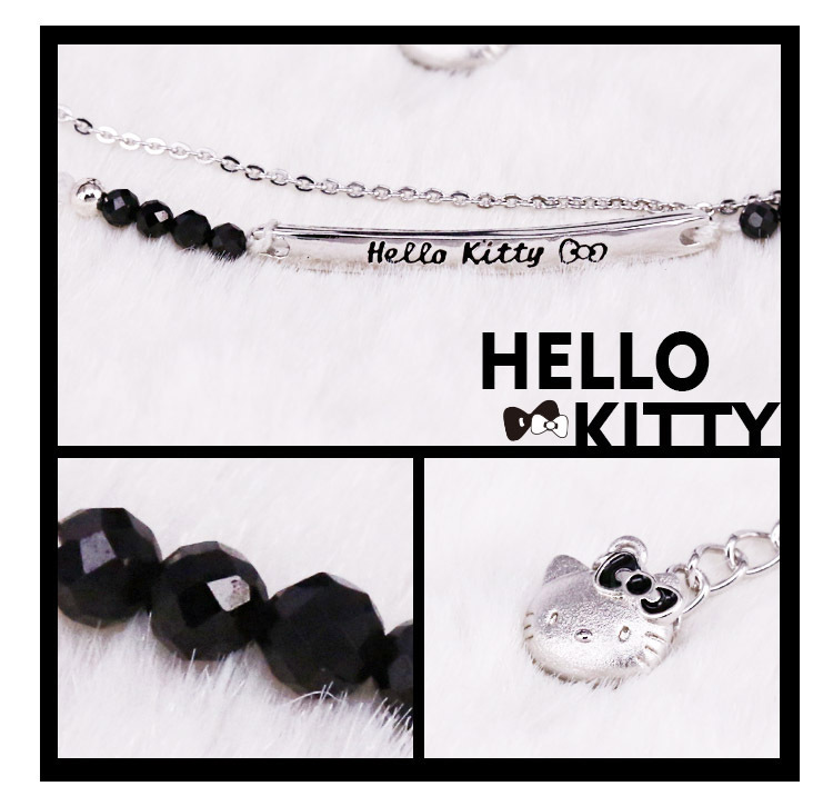 Hello Kitty凱蒂貓-純銀手鍊-晶漾黑時尚 細節