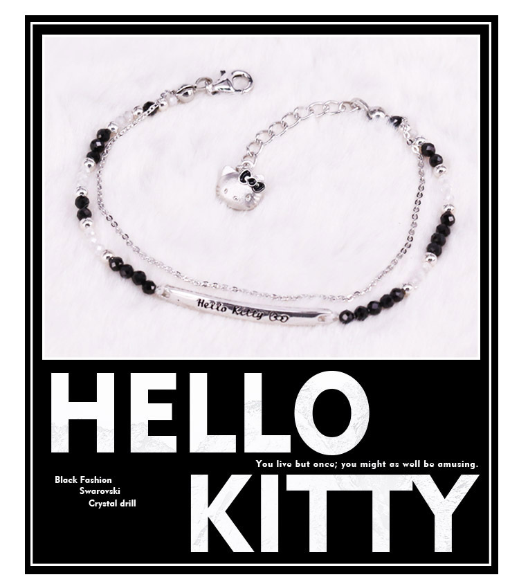 Hello Kitty凱蒂貓-純銀手鍊-晶漾黑時尚 生日禮物 送禮